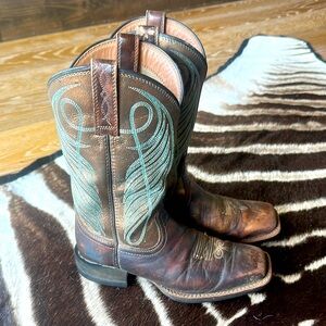 Ariat Tan and Brown Leather Cowboy Boots